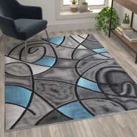 Flash Furniture ACD-RGTRZ860-57-BL-GG Jubilee Collection 5' x 7' Blue Abstract Area Rug - Olefin Rug with Jute Backing - Living Room, Bedroom, & Family Room